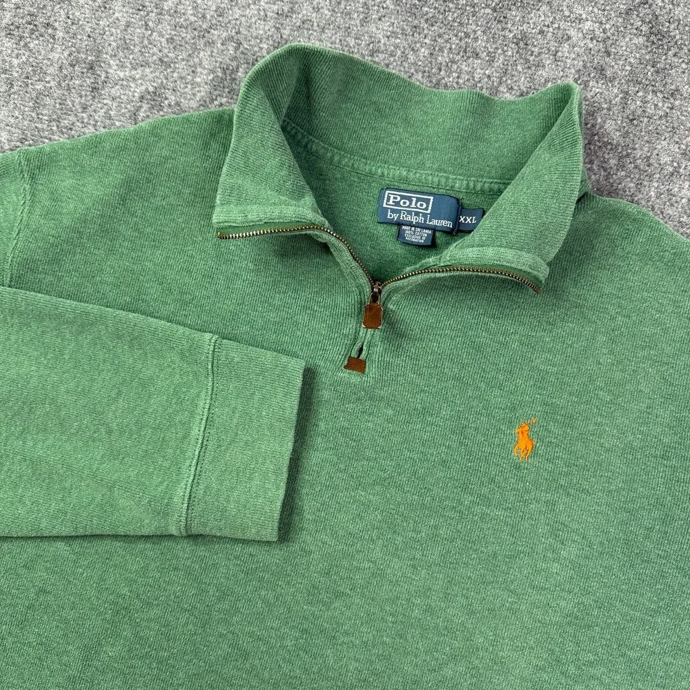 Vintage Polo Ralph Lauren Quarter Zip Sweater Mens XXL Green Cotton Pony Preppy